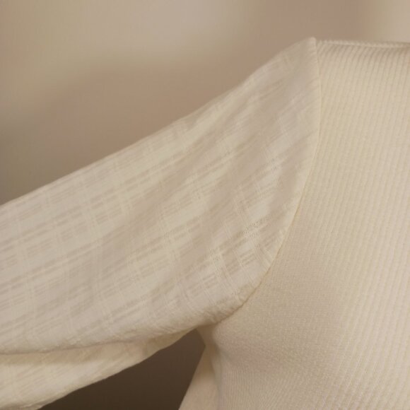 Madewell, Ivory, Weave Mix, Mock Neck, Bubble Sleeve Top, SZ Large, Style NC638 - Picture 7 of 16